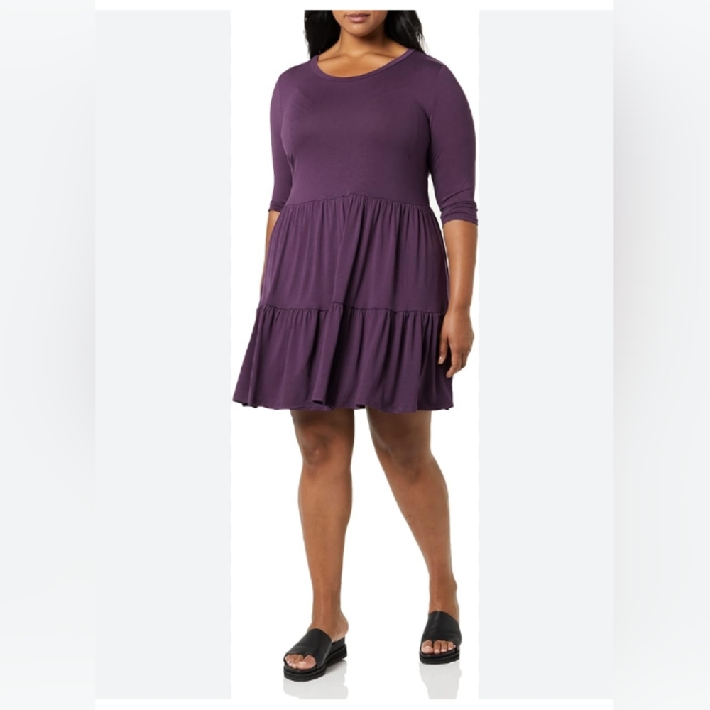 Meri Skye Tiered 3/4 Sleeve Tunic / Mini Dress - Purple - 3X - NWT